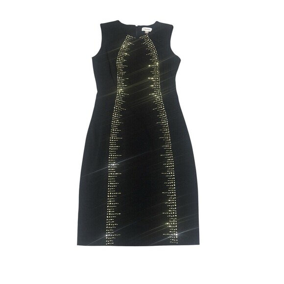 Calvin Klein Dresses & Skirts - Calvin Klein Black Sheath Dress Gold Stud Embellished Scuba Cocktail Size 4